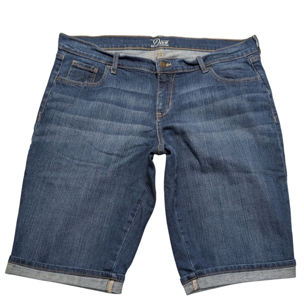 Old Navy The Diva Denim Bermuda Shorts Womens 14 Dark Wash Cuffed Stretch